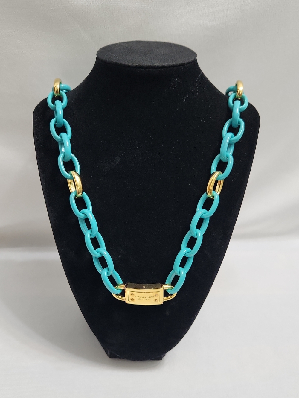 Michael Kors Turquoise Chain-Link Necklace with Gold Accents